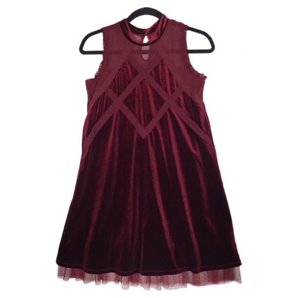 Beautees Dresses & Skirts - Plus Size 16 Burgundy Velvet Lace Flapper Dress